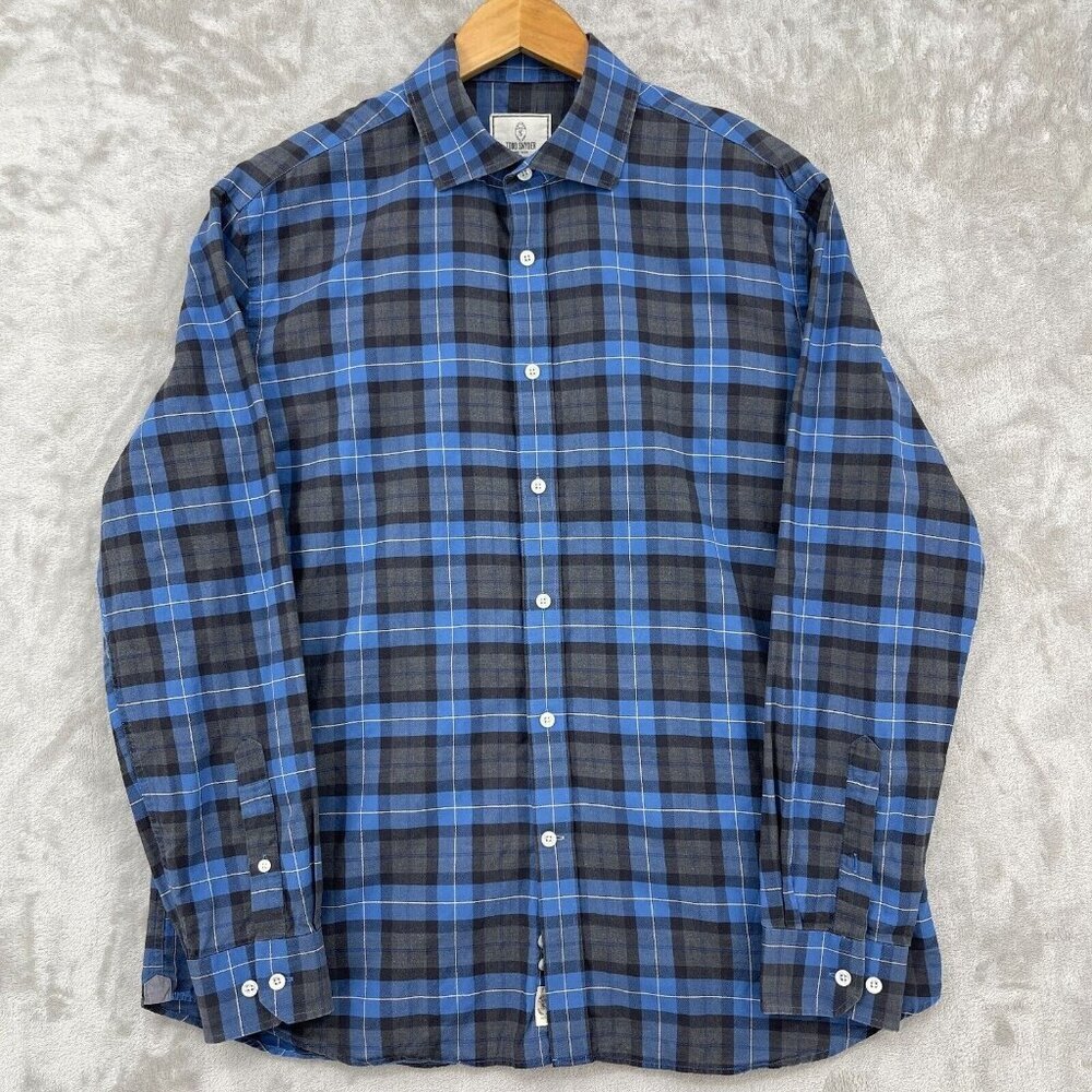 Todd Snyder Size 17 34/35 Blue Gray Plaid Cotton Button Front Casual Shirt